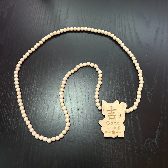 GoodWood NYC‎ Good Luck Cat Necklace Wooden Pendant Wooden Beaded - Picture 3 of 4